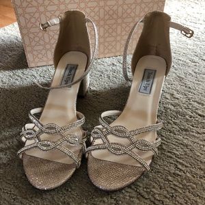 champagne gold block heel sandals